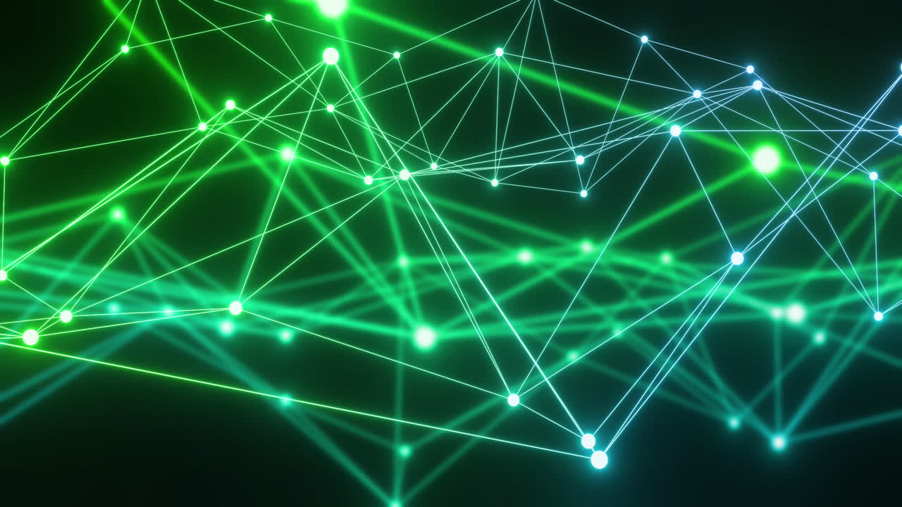 animación de la red de conexiones con nodos brillantes sobre fondo negro