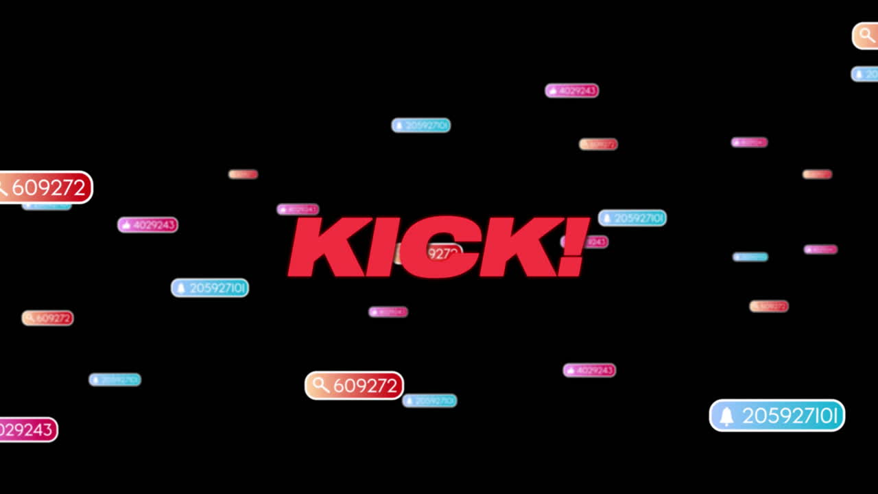 animación del texto de patada en rojo sobre las notificaciones de las redes sociales en fondo negro