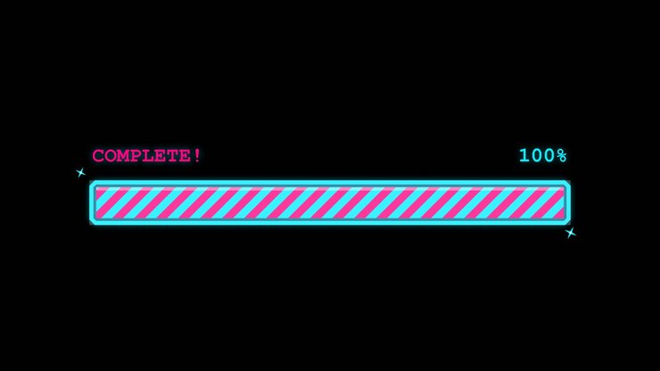 Neon-indlæsningslinje animationsfremskridt på sort baggrund