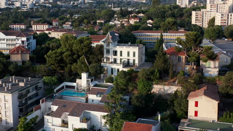 Drone-footage-flying-over-Marseille-residential-neighborhood,-France