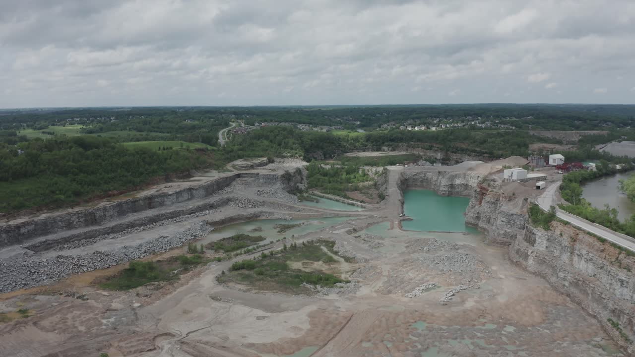Drone flies over a quarry in the Midwest USA