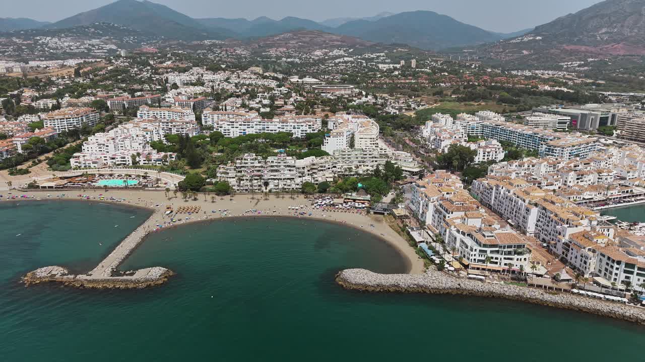 Marbella is a city in southern Spain, a tourist resort in the coastal region of the Costa del Sol in the province of Málaga. Drone view