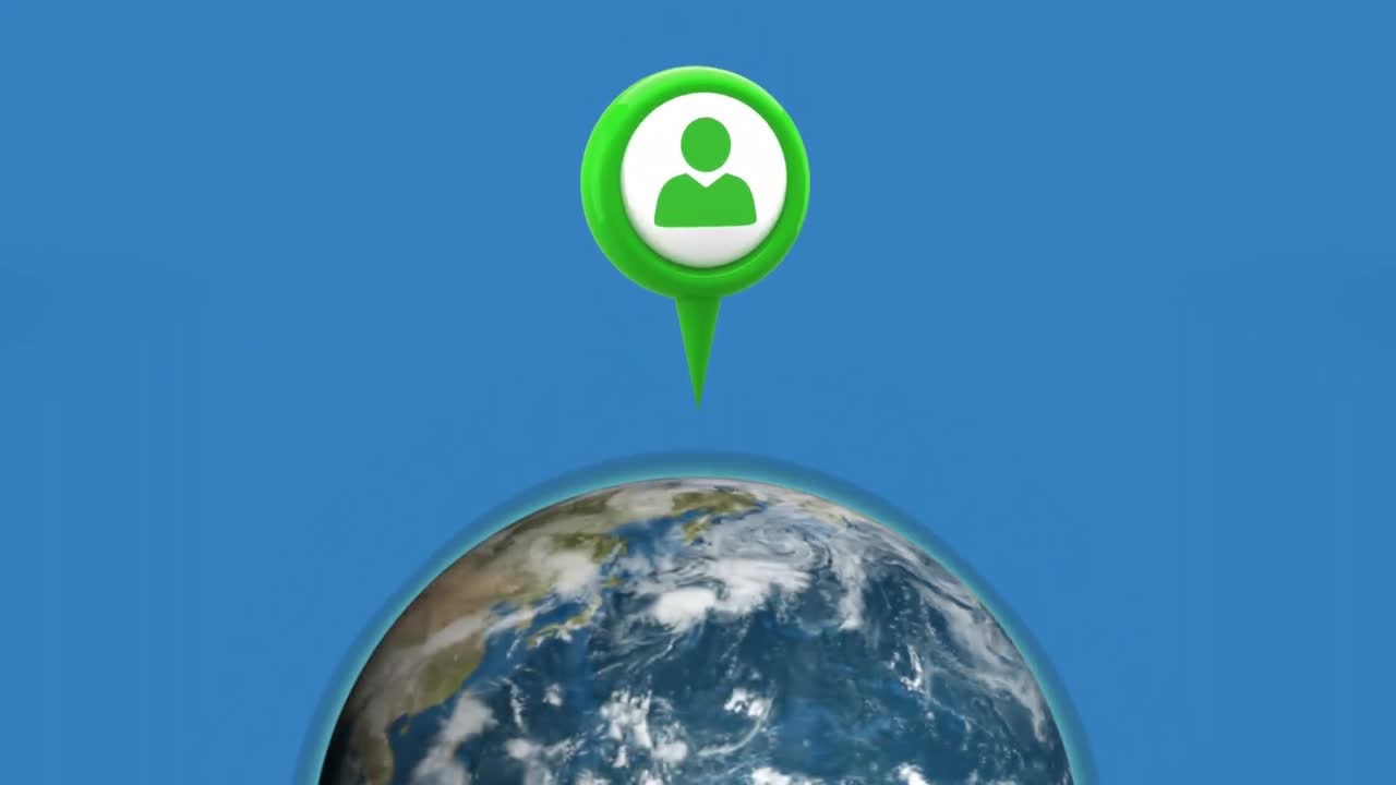 icono de perfil en un alfiler de mapa y un globo