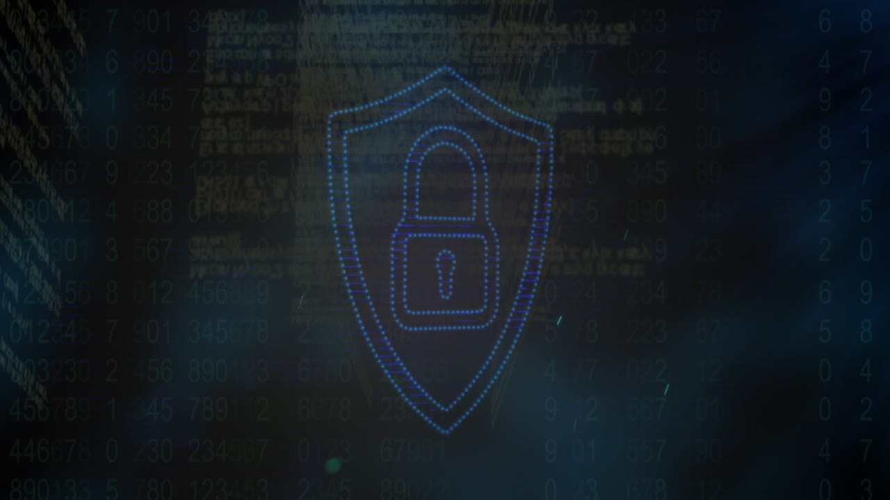 animación de datos y candado digital sobre fondo negro
