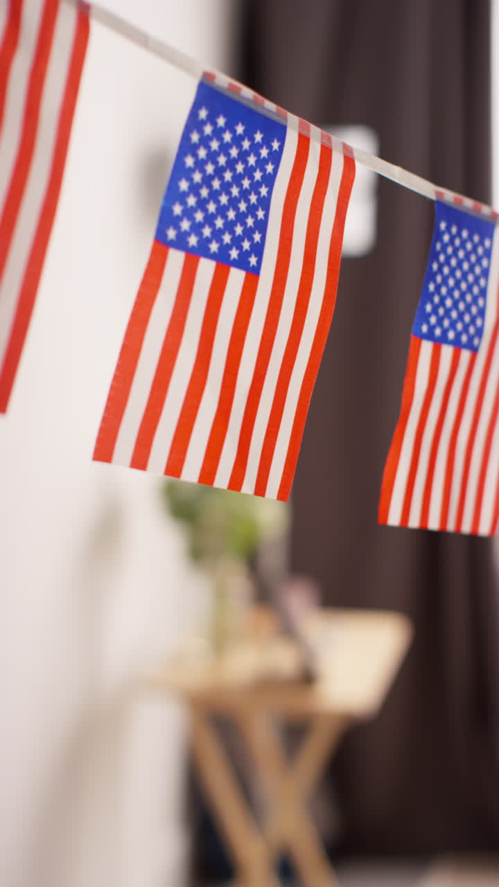 Vertical Video Close Up Of American Stars And Stripes Flag Bunting For Party Celebrating 4th July Independence Day 4