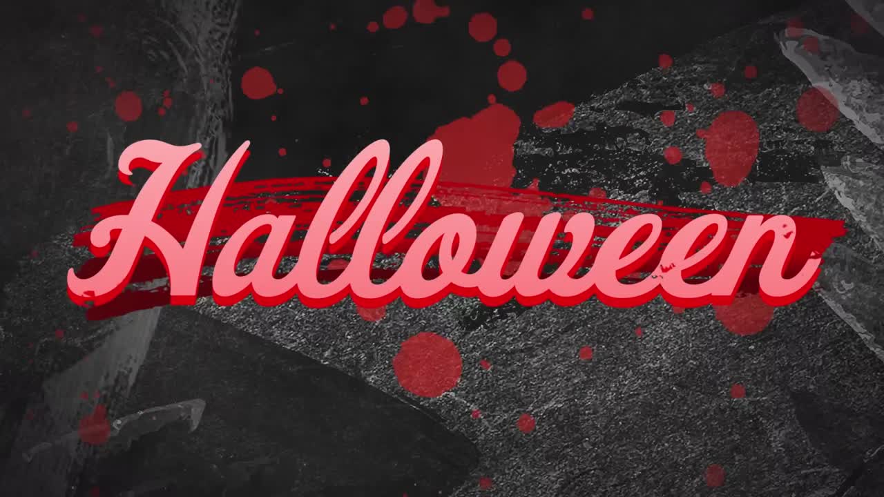 animación de texto de halloween y puntos sobre formas en movimiento