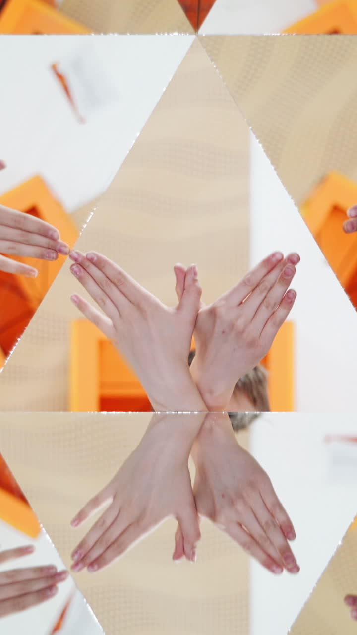 Child in a kaleidoscope tunnel. Glance into infinity Vertical video