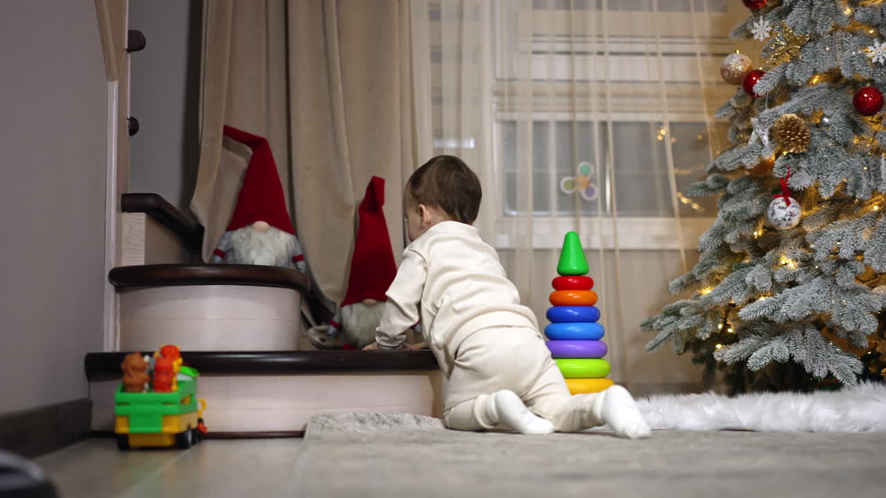 Baby Crawling Around Christmas Tree