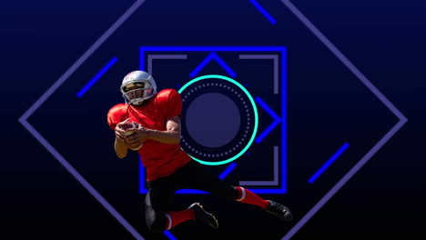 animation of caucasian male rugby player over shapes