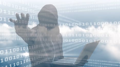 digital composite video of hacker using laptop 4k