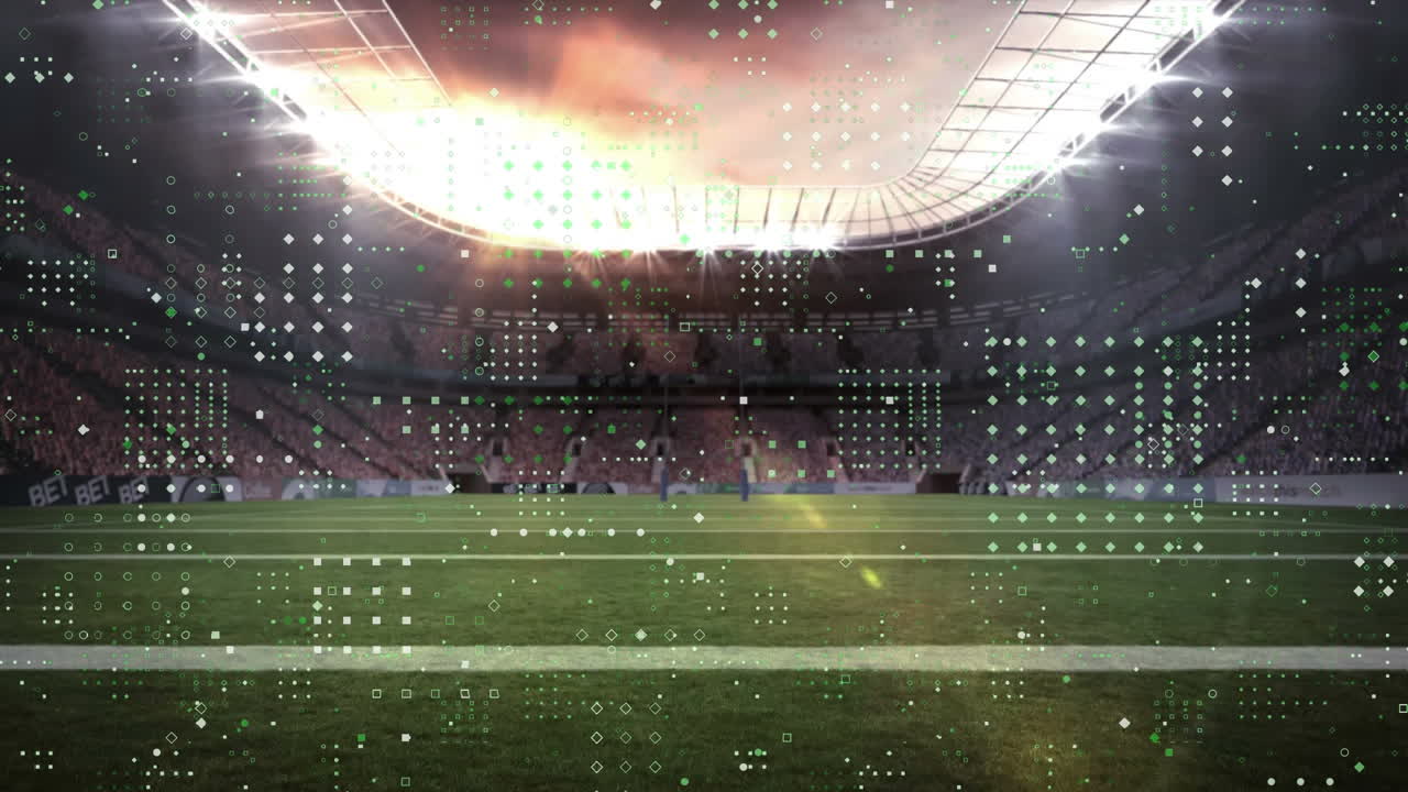 Animation of data processing over sports stadium