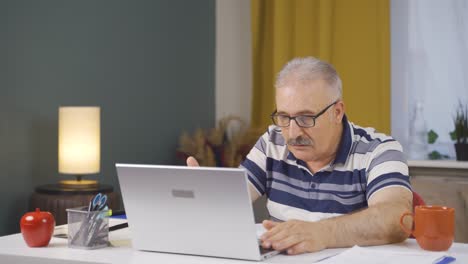home office worker old man confused and thoughtful.