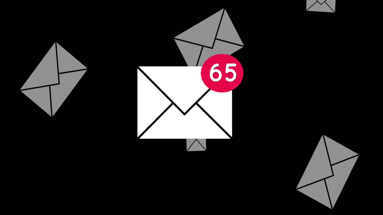 icono de mensaje con números crecientes contra los iconos de mensaje que caen en el fondo