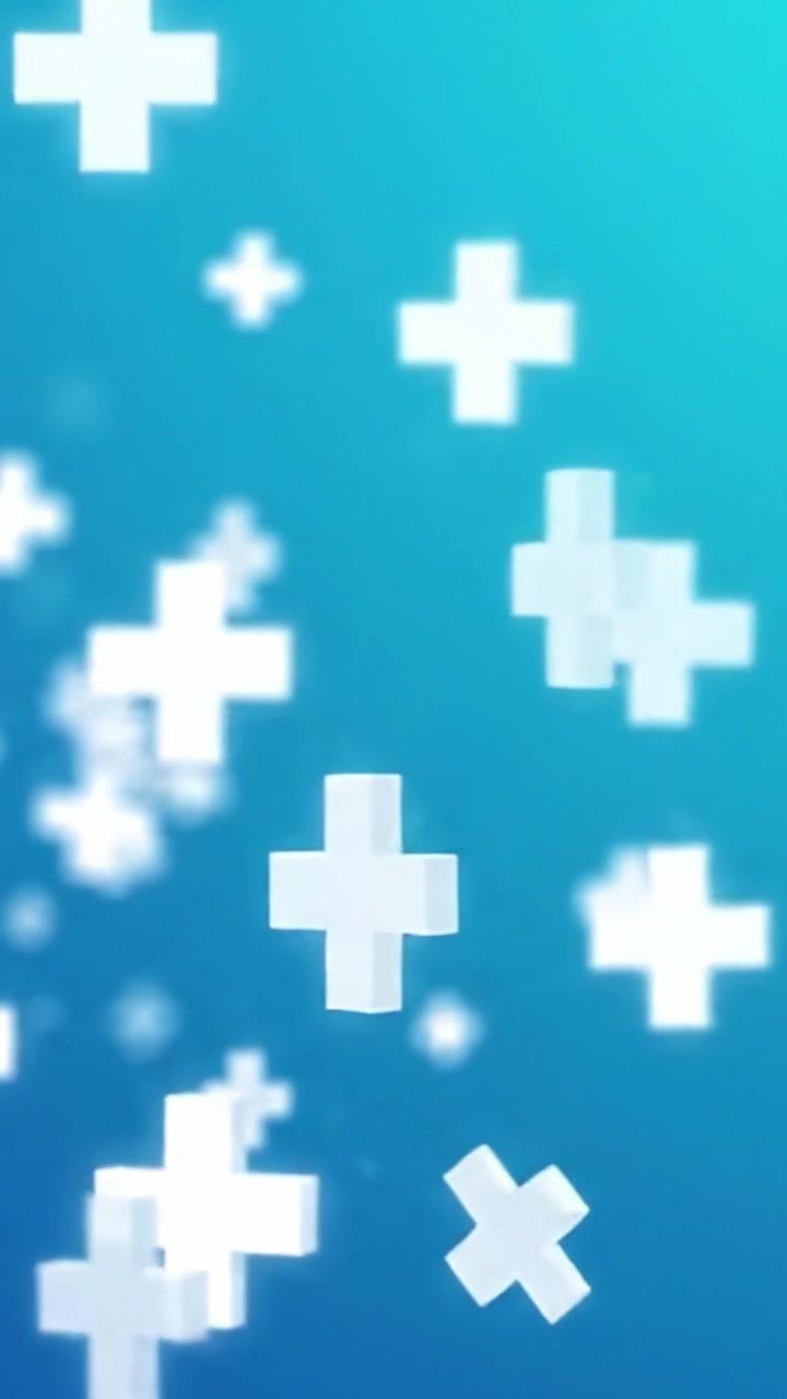 A mesmerizing visual display of bright plus signs floating against a vibrant blue background, creating an enchanting and dynamic atmosphere perfect for tech or health themes.