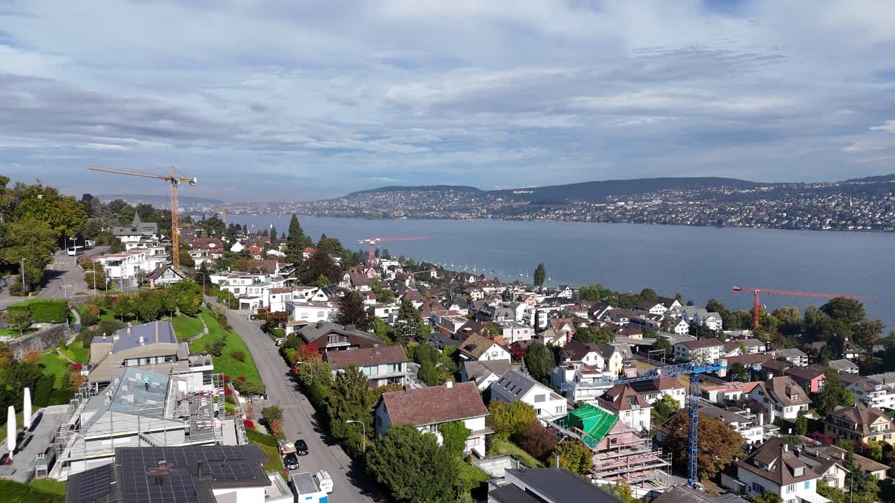 Zurich Switzerland city life and lake view Z&uuml;richsee 4K drone footage