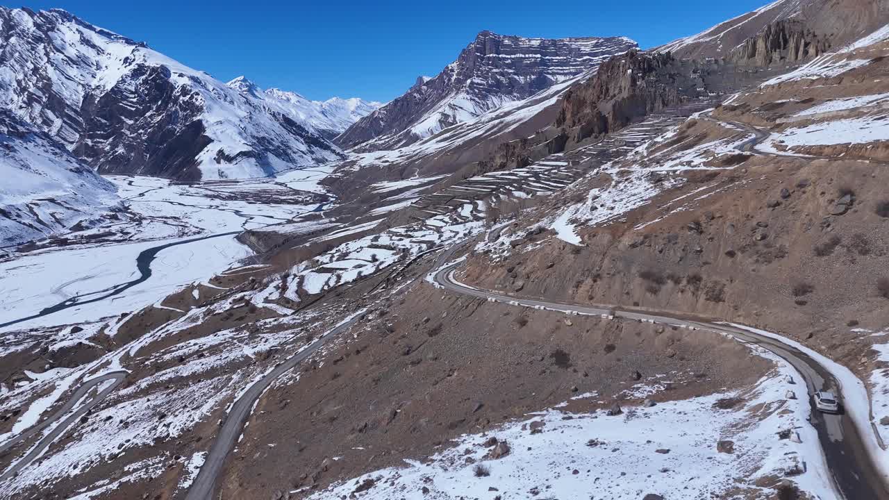 Snowy Mountain Road in Himalayas