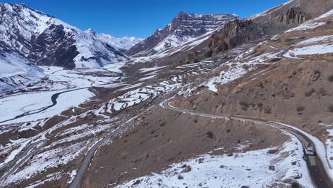 snowy mountain road in himalayas