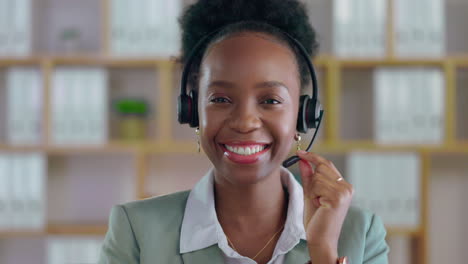 Black-woman,-call-center-and-face-with-smile