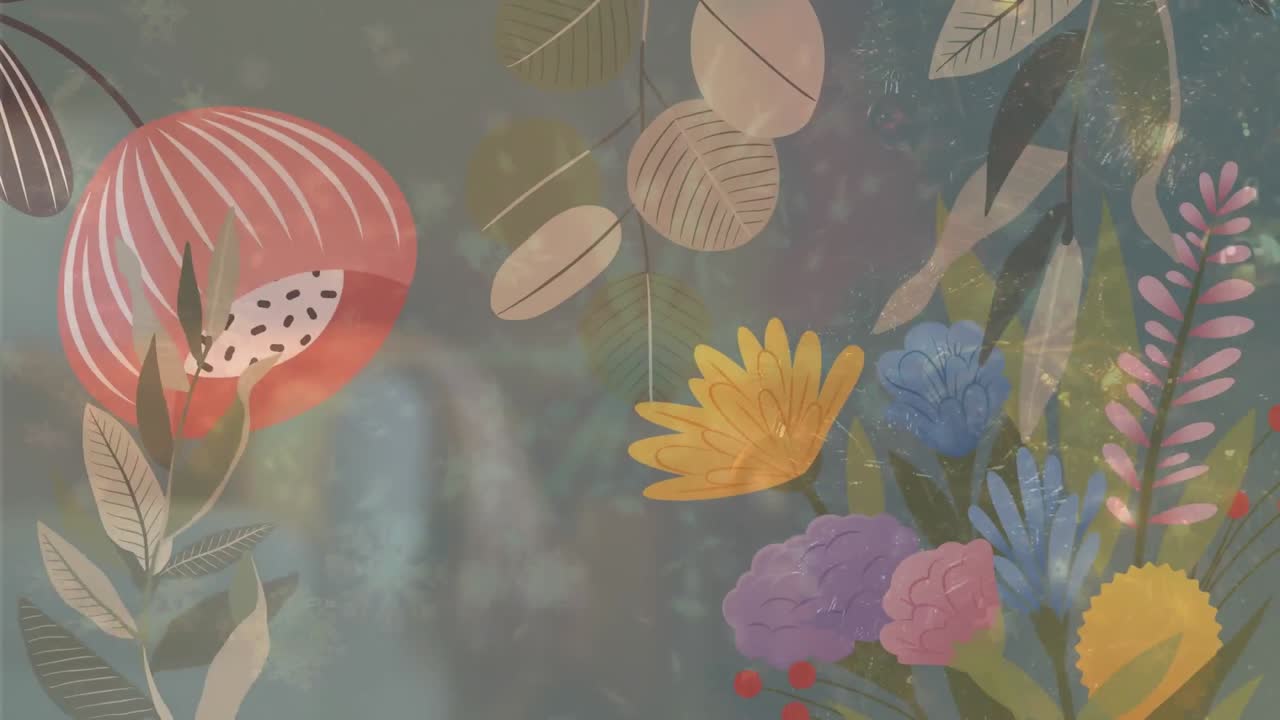 animación de la nieve cayendo sobre las flores en movimiento