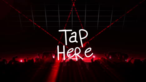 animación de tap aquí sobre luces rojas de discoteca y gente bailando