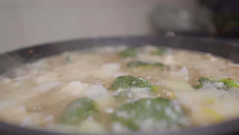 Chopped-Vegetables-cooking-in-broth-steam-lifting-slow-motion-home-cook-chef-authentic