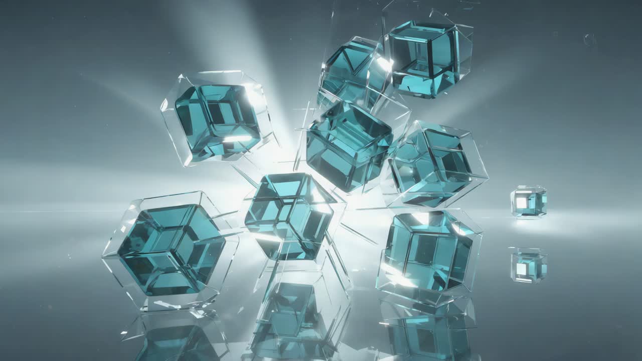 Abstract 3D Cubes with Glowing Light