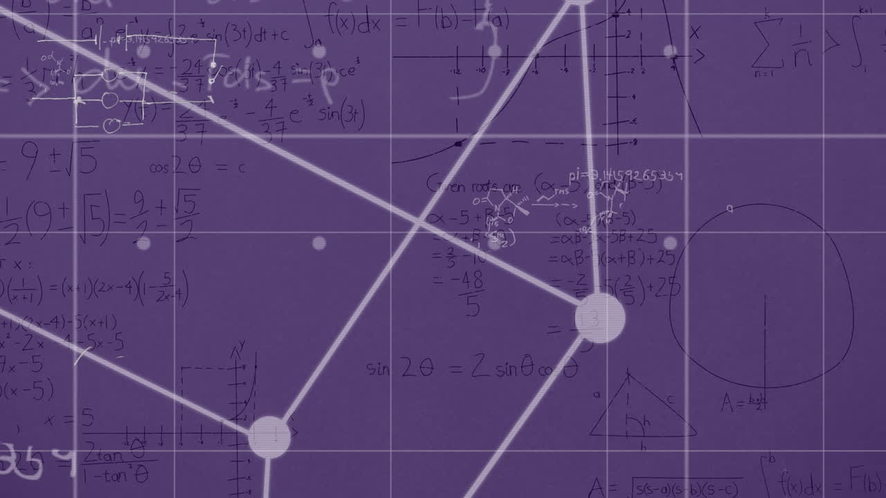 보라색 배경 위의 수학 방정식의 애니메이션