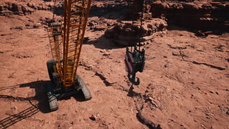 a large crane in a desert canyon