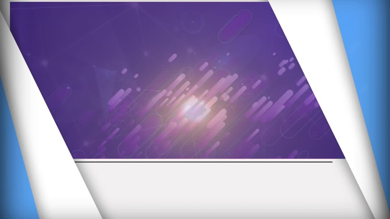 Animaatio violeteista valojuovista ja pleksusverkostosta valopistettä vasten violetilla taustalla