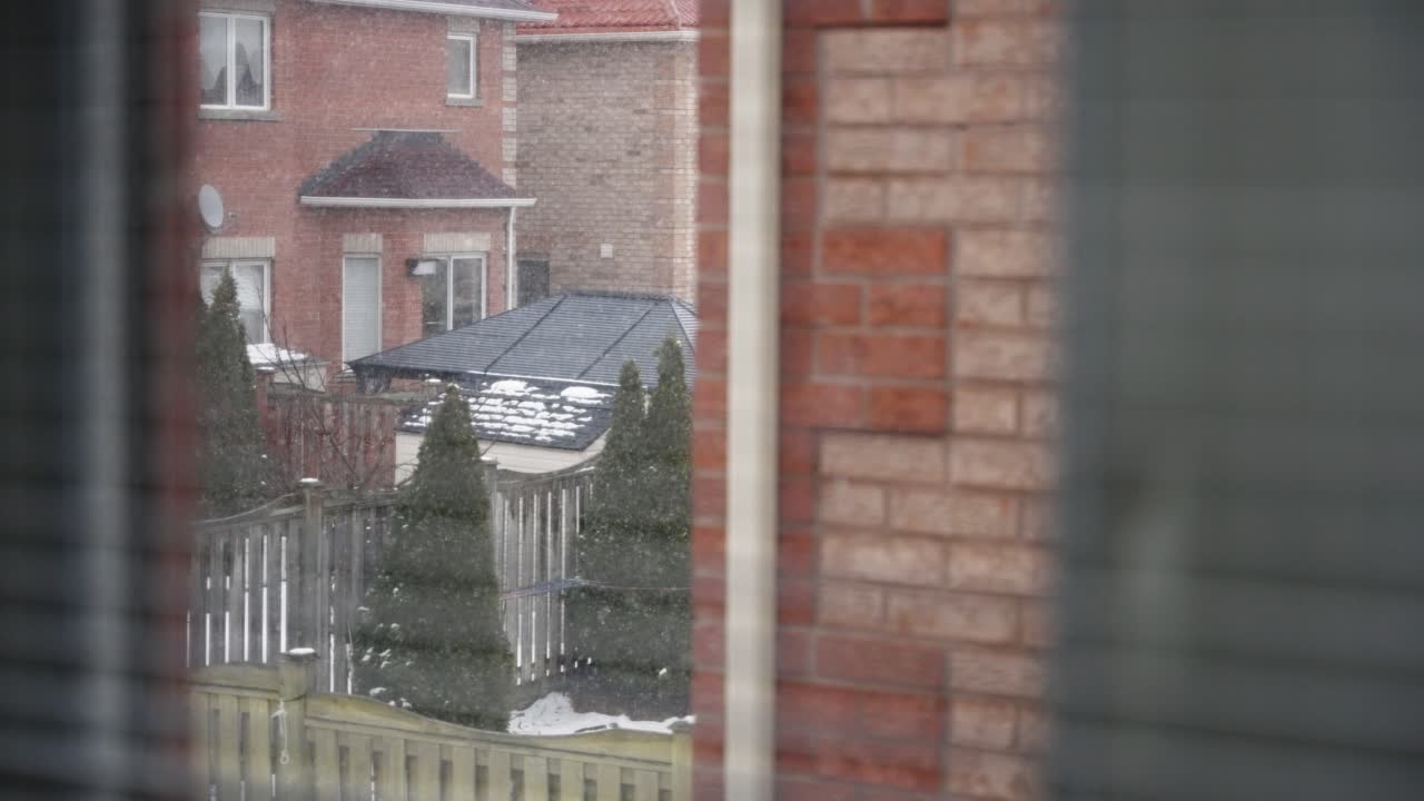 Snowy Suburban Backyard View from Window