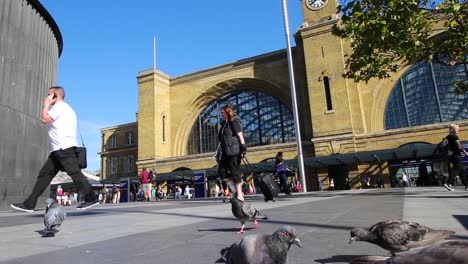 exterior establishing shot of kings cross station london england