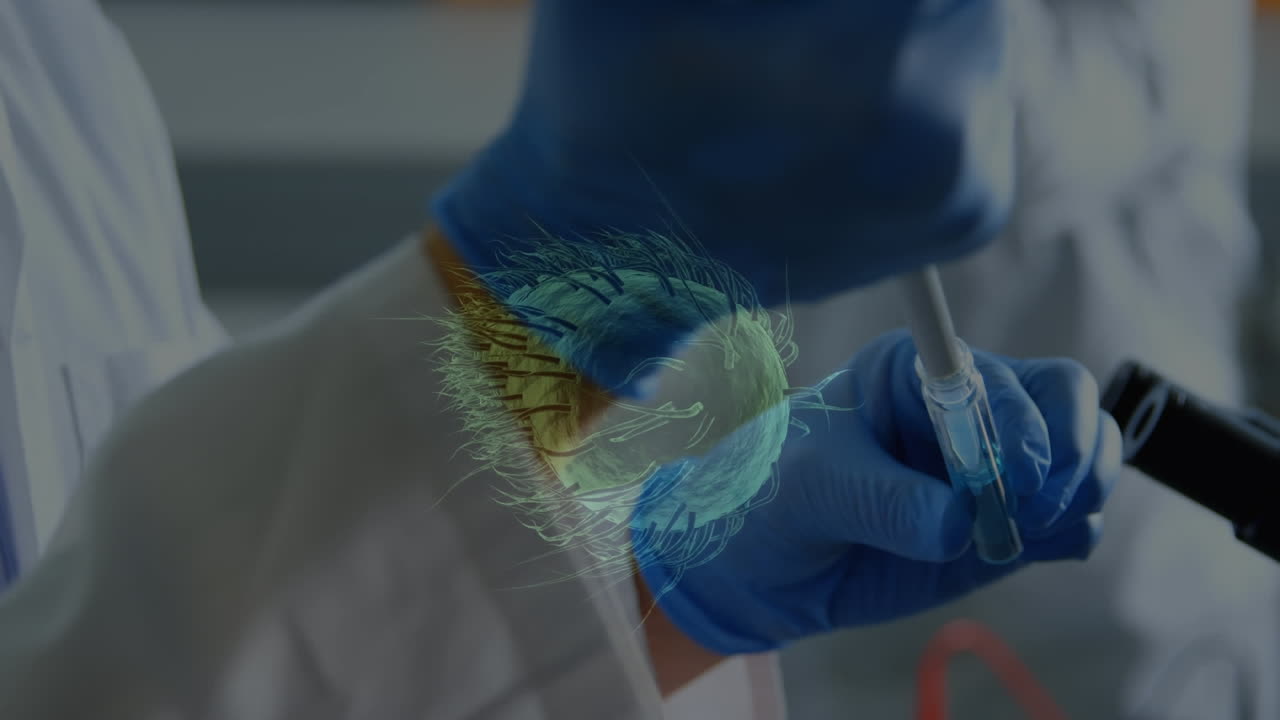 실험실에서 과학을 통해 코로나바이러스 세포의 애니메이션