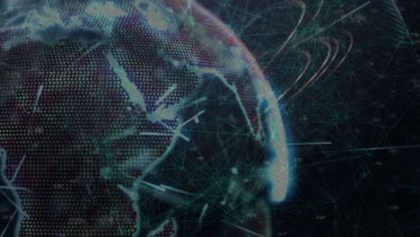 animation of light trails over spinning globe against black background