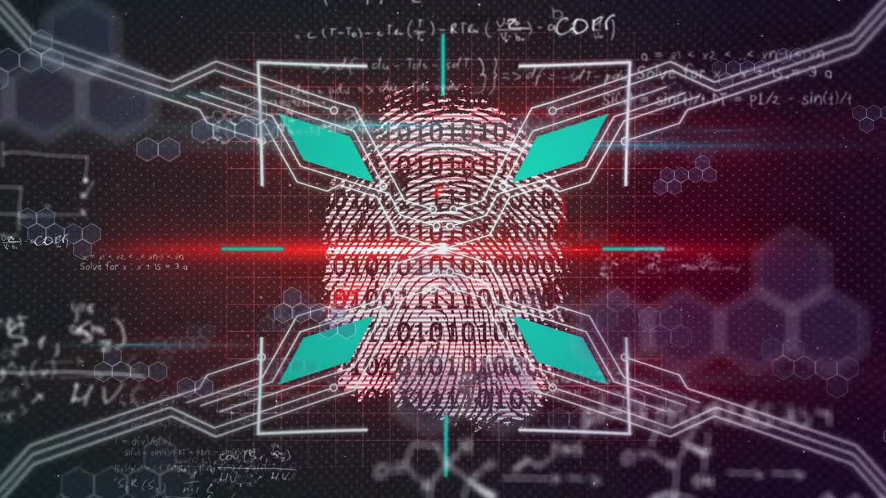 escáner de huellas dactilares contra ecuaciones matemáticas en el fondo