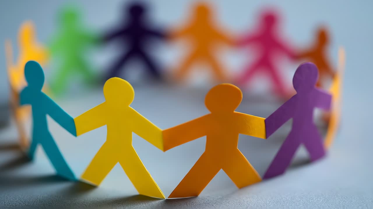 Colorful Paper Dolls Holding Hands