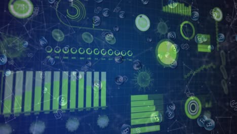 medical data processing over covid-19 cells against blue background