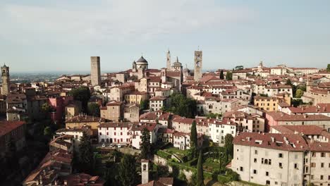 drone aerial view of bergamo - old city. one of the beautiful town in italy. landscape to the city center and its historical buildings