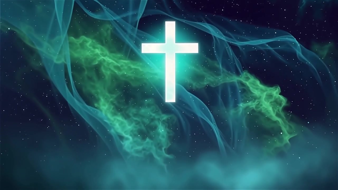 Croce Cristiana Luce Celestiale Sfondo per il Culto.