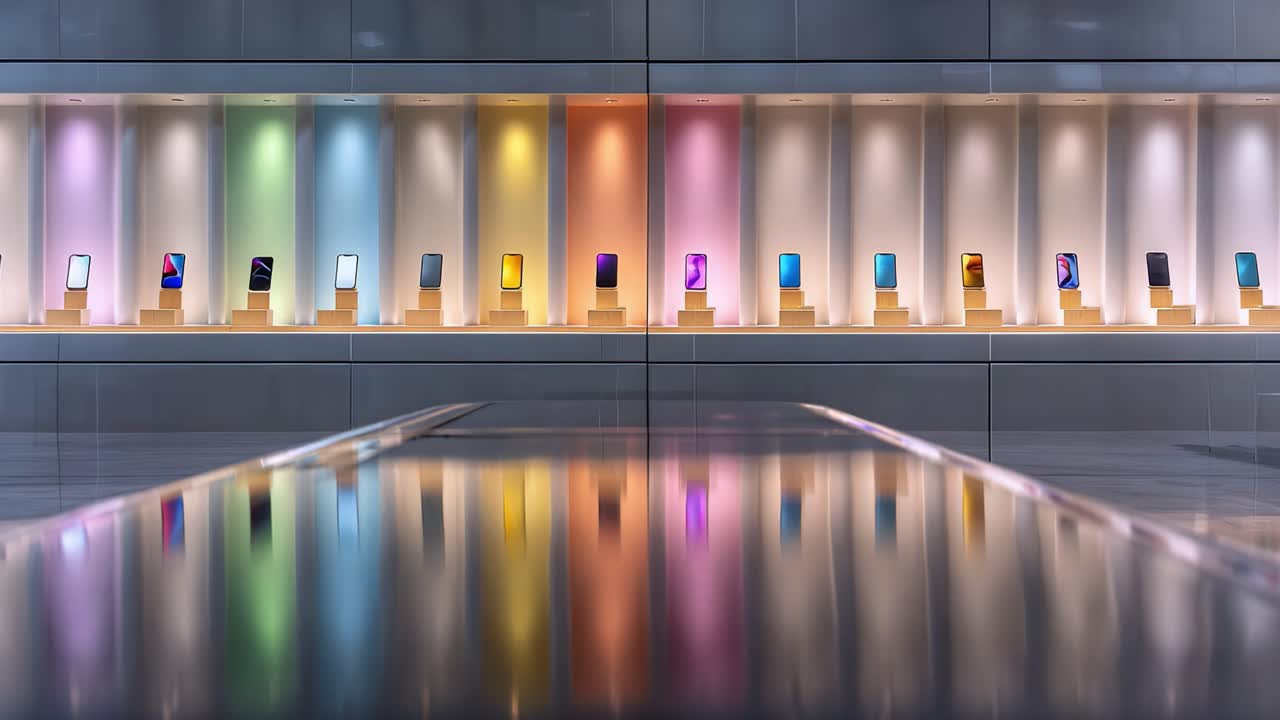 A Stunning Display of Modern Smartphones Showcasing a Variety of Colors and Designs in an Elegant Retail Environment Highlighting Contemporary Technology and Innovation