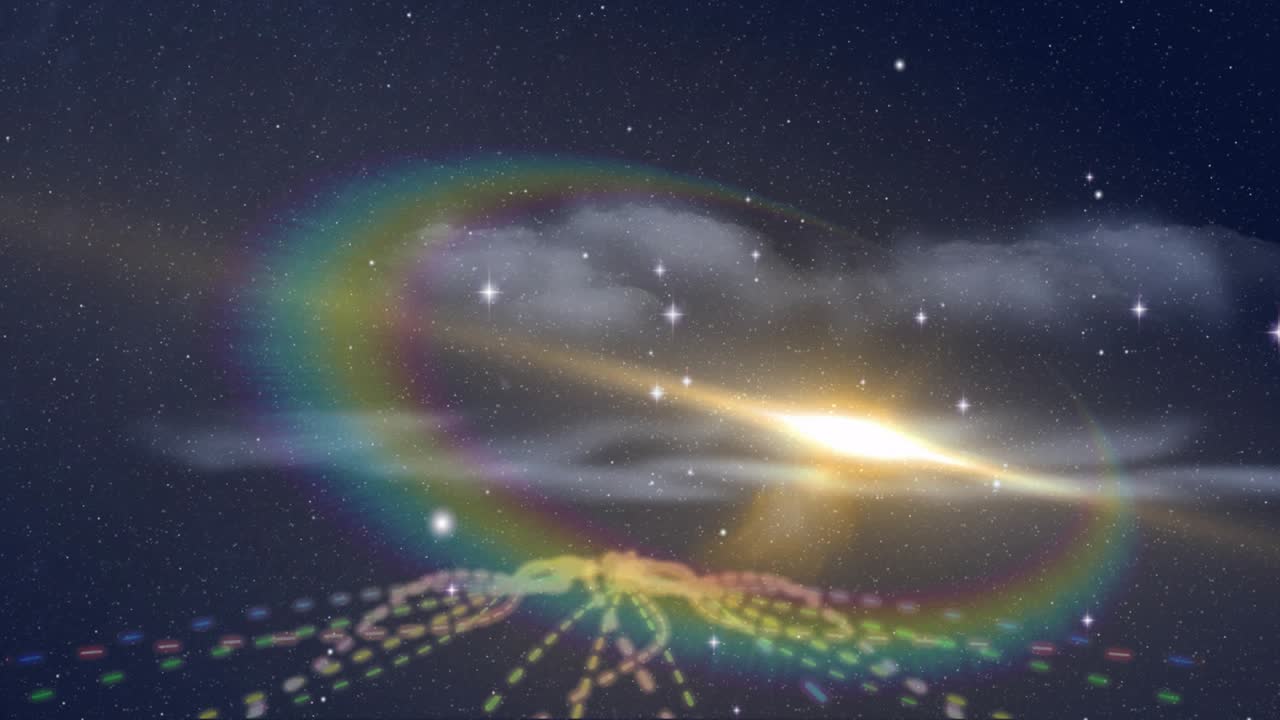 星场飞速掠过，引发漩涡状星云，金色光束爆发，展现宇宙浪潮