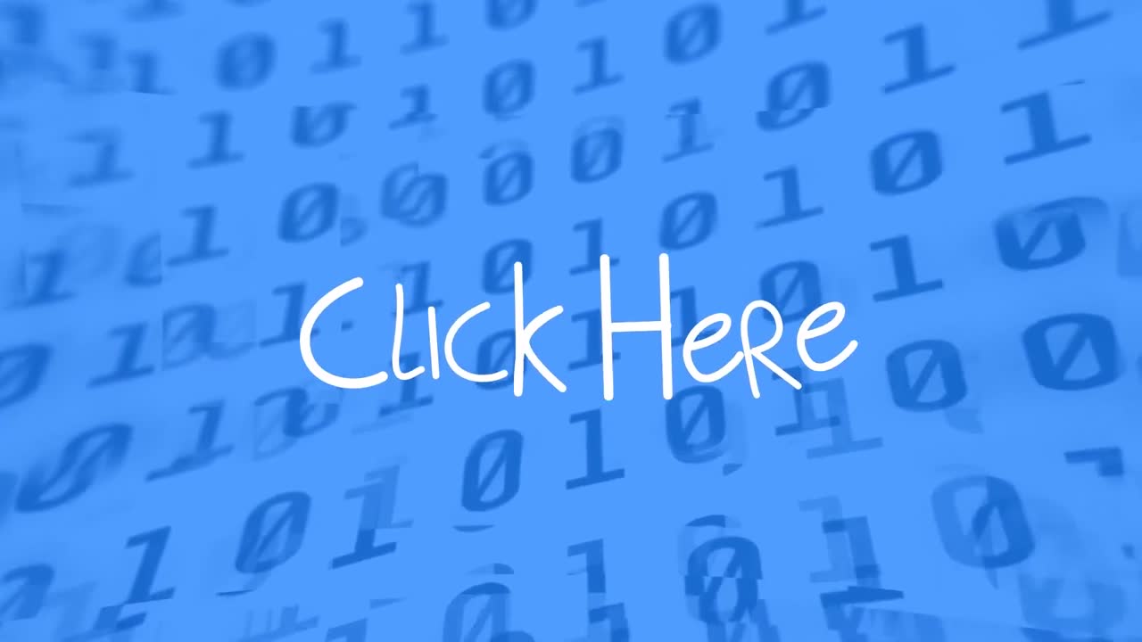 파란색 배경의 바이너리 코딩 위의 텍스트의 애니메이션을 클릭하십시오.