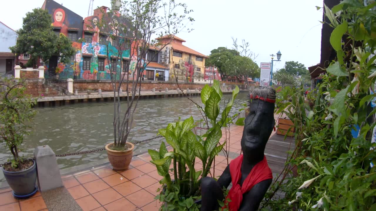 (Slow-Mo) Panning View of Malacca's Jonker River Walk