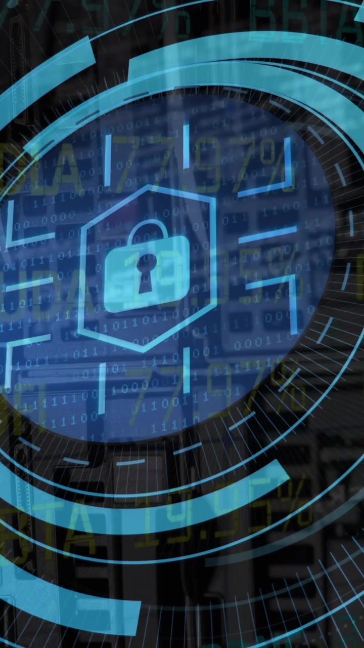 Animation of scope scanning over financial data processing on black background