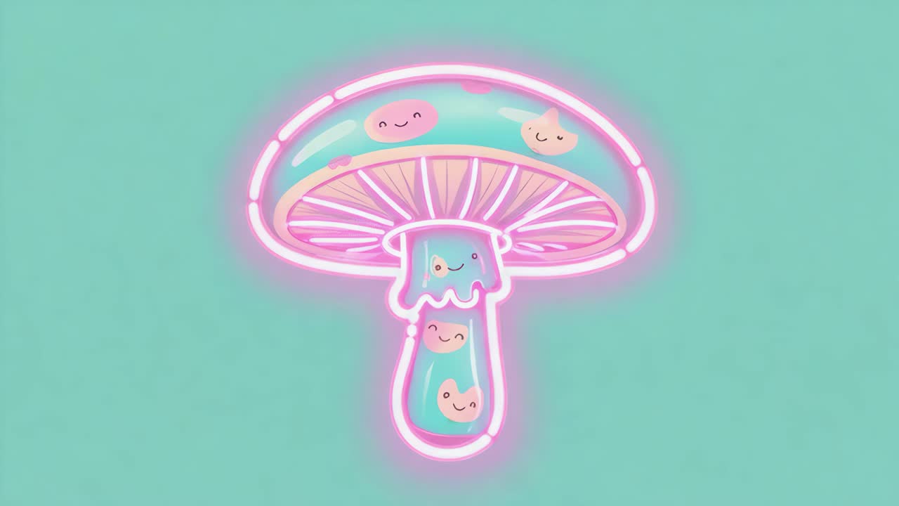 Cute Neon Mushroom Illustration