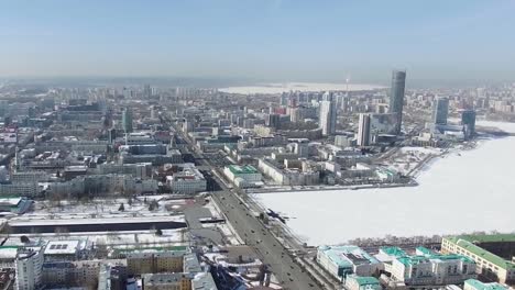 aerial view of a russian city in winter