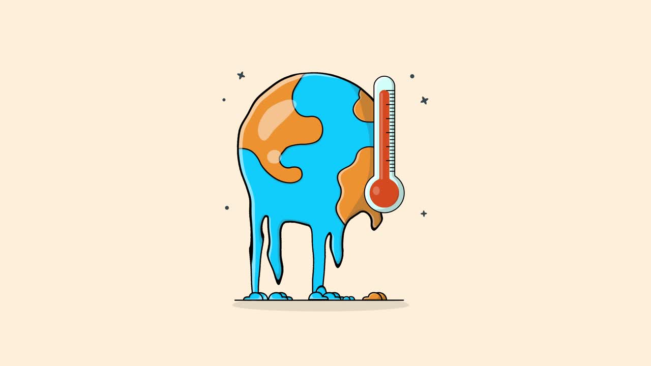 Animated Earth Melting with Rising Thermometer Indicating Global Warming