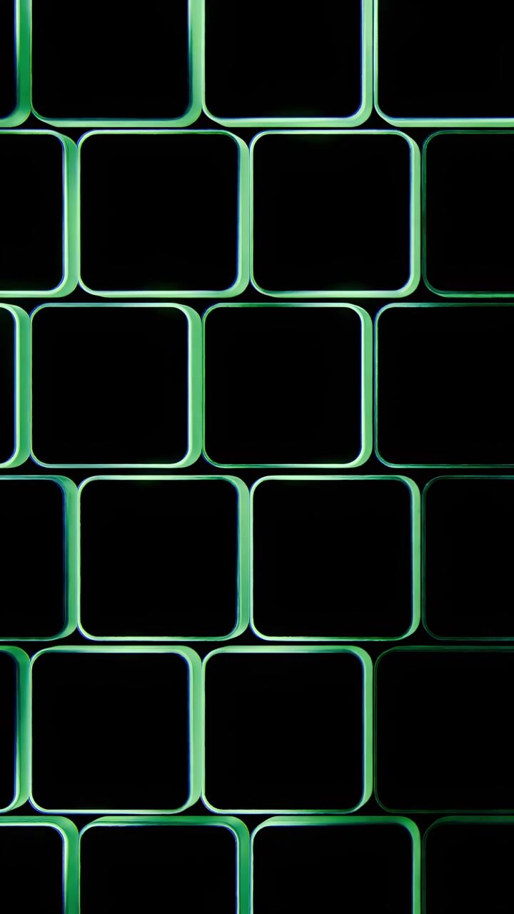 Abstract Background of Glowing Green Neon Square Frames