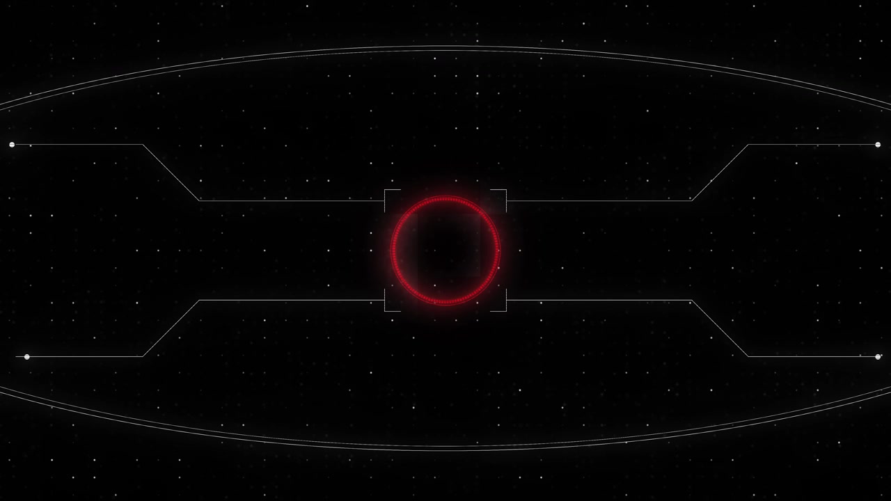 Dark red scanner interface visual with central glowing circle white side lines star field and subtle
