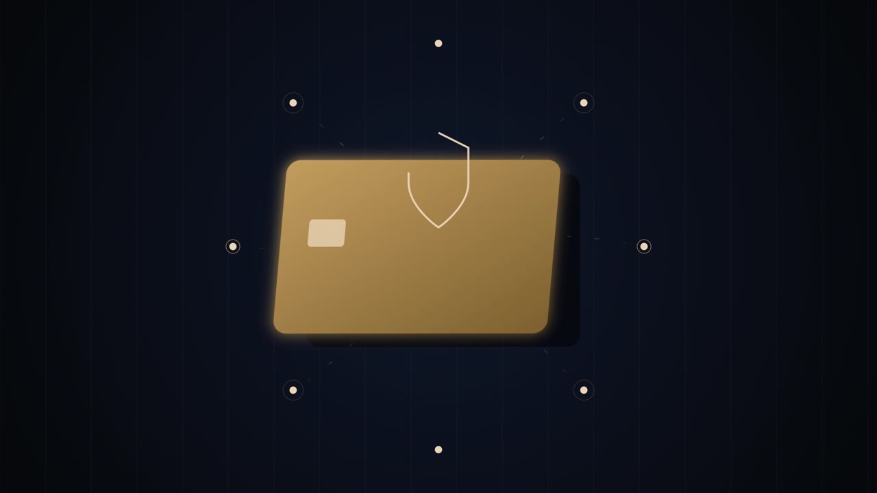 Golden Credit Card with Shield Security Icon Animation
