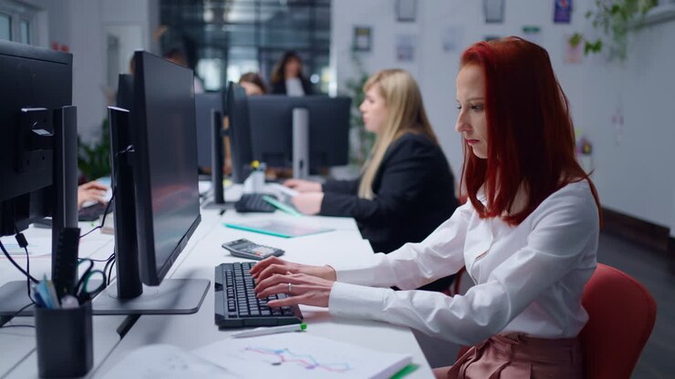 Businesswoman working at a desk in an office